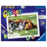 Ravensburger Creart schilderen op nummer slapende  hond en poes